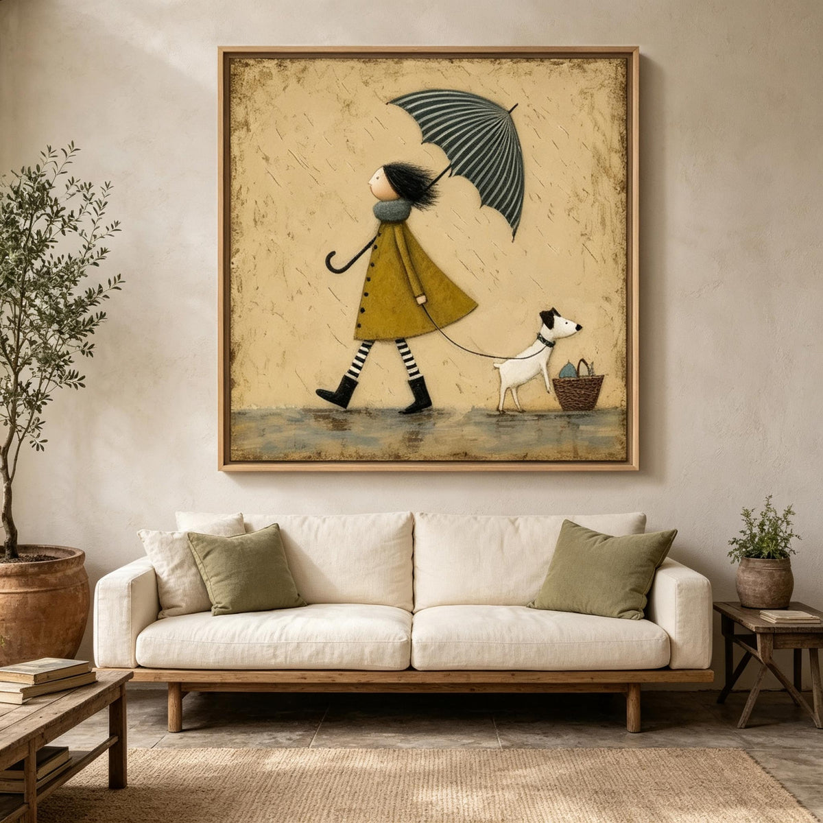 Umbrella Stroll – Whimsical Storybook Figurative Painting #UP003