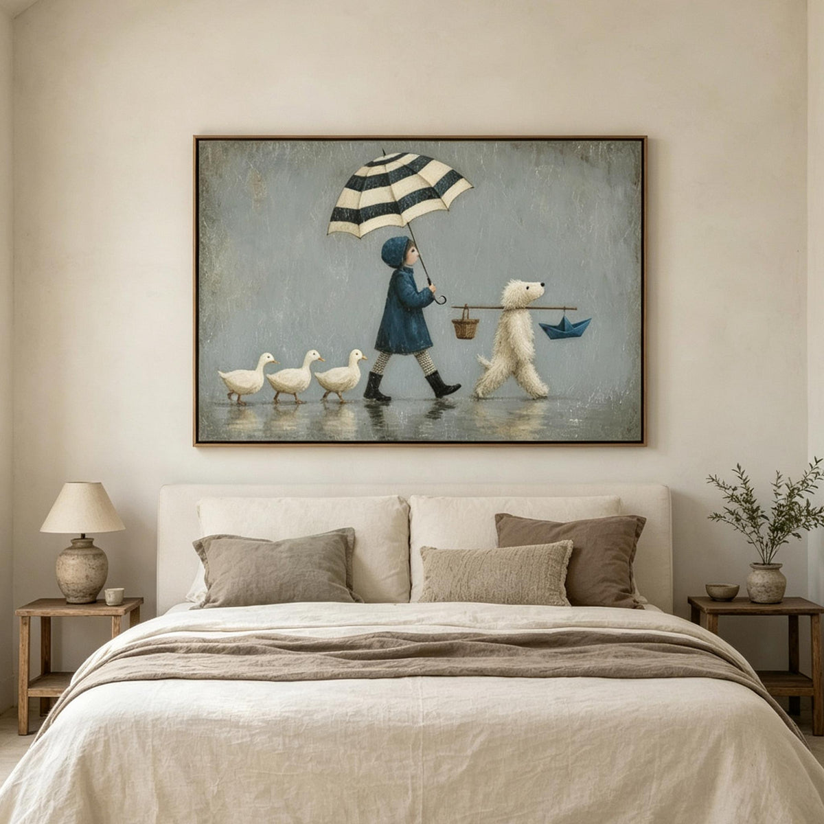 Rainy Day Parade – Whimsical Storybook Figurative Painting #UP002