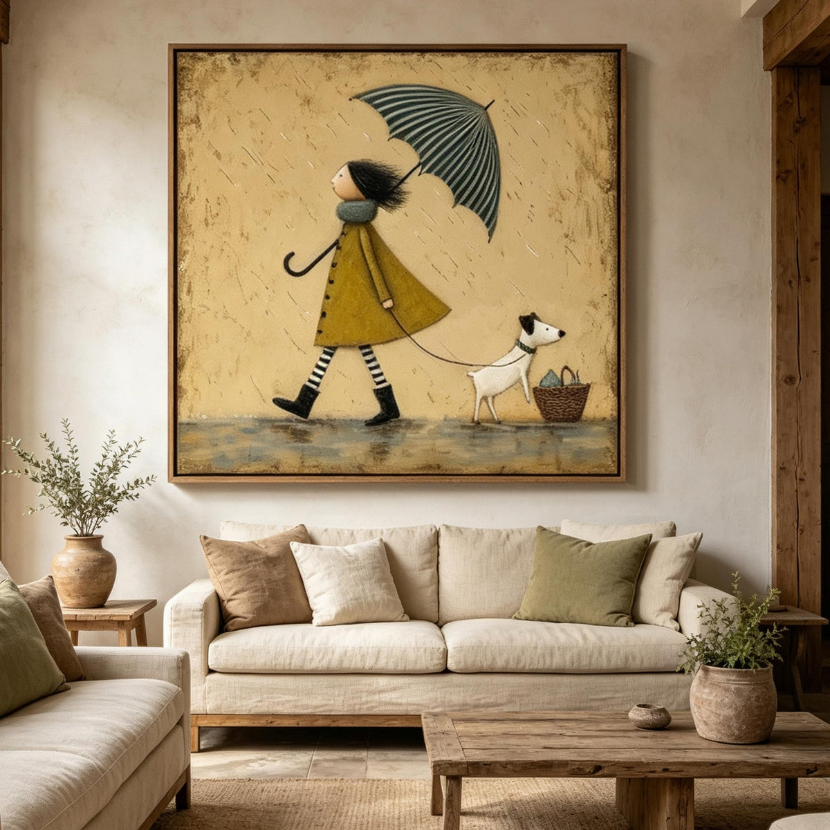 Umbrella Stroll – Whimsical Storybook Figurative Painting #UP003