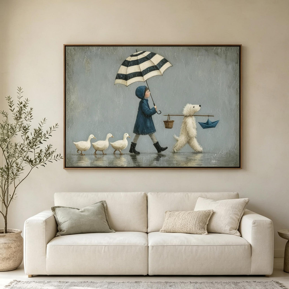 Rainy Day Parade – Whimsical Storybook Figurative Painting #UP002
