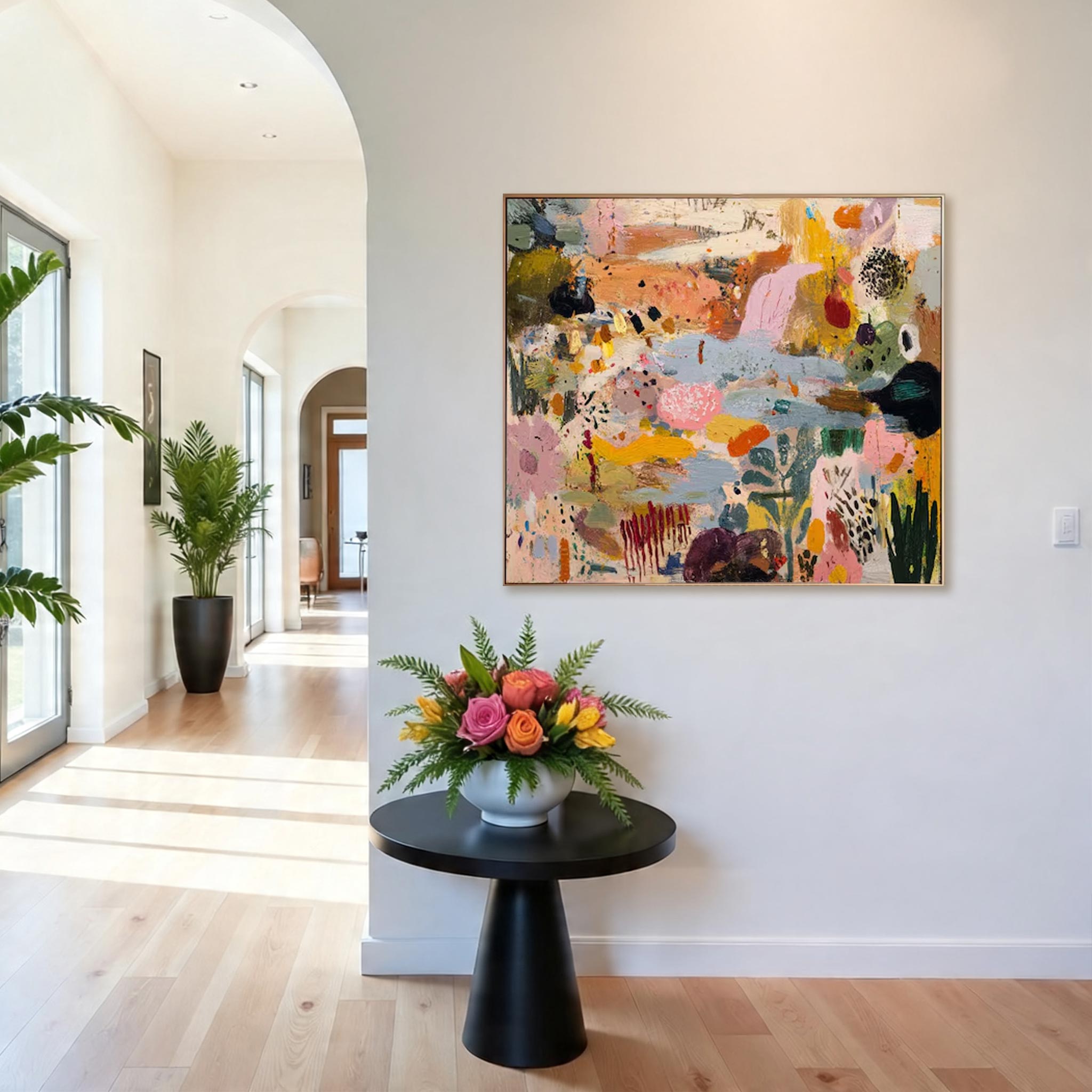 Large Colorful Abstract Canvas Painting — Original Expressive Floral Garden Wall Art #CP033