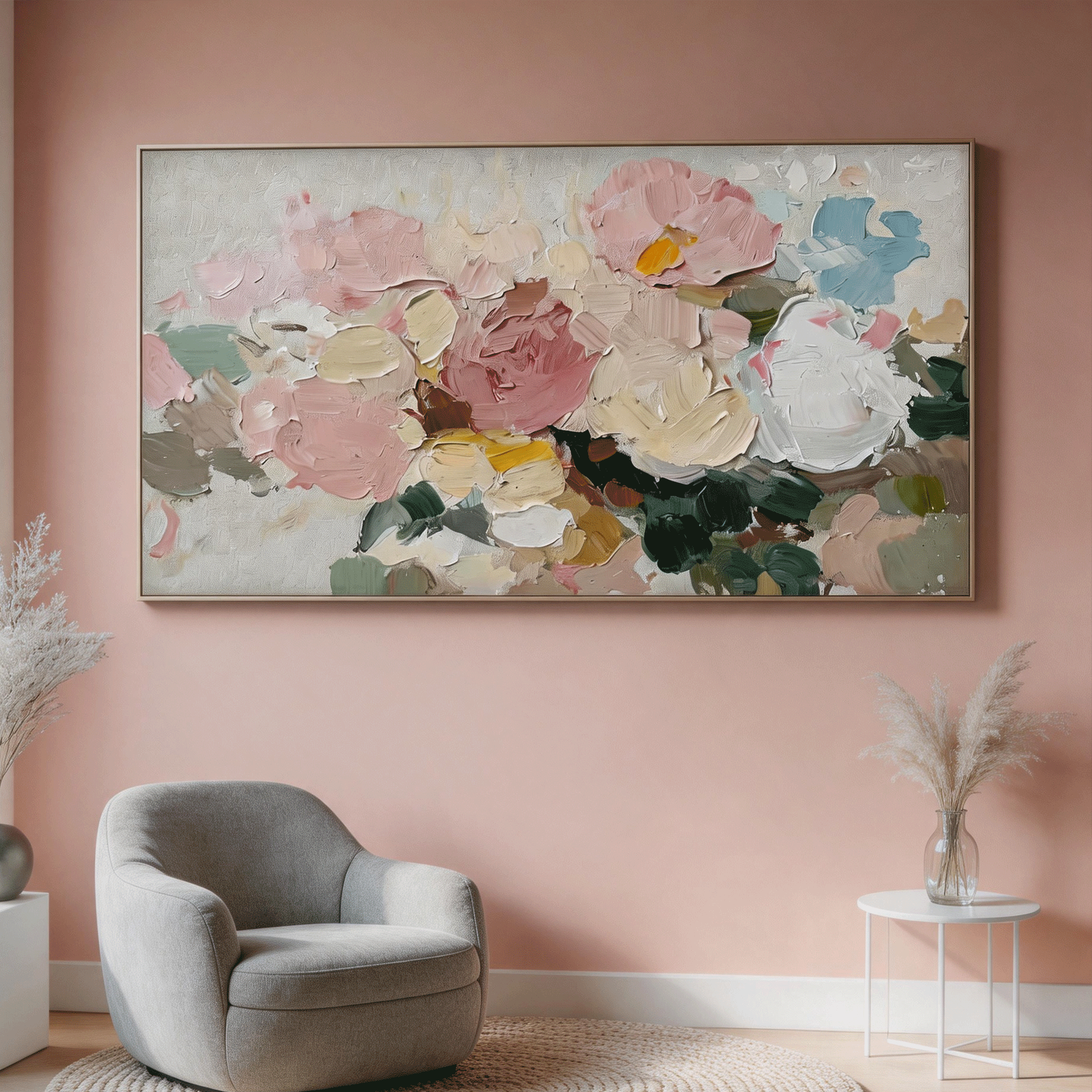 Textured Blush Floral Wall Art #FL076