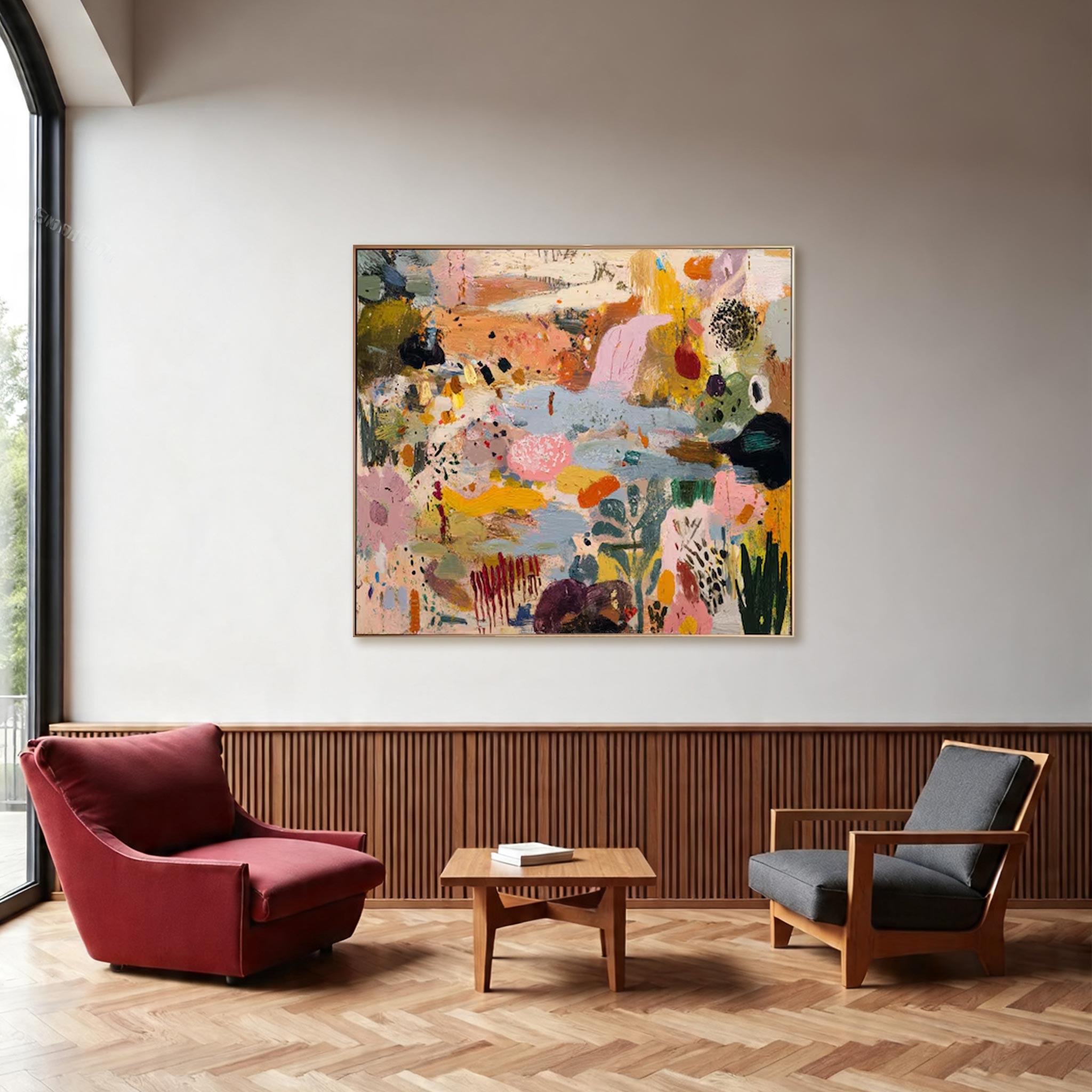 Large Colorful Abstract Canvas Painting — Original Expressive Floral Garden Wall Art #CP033