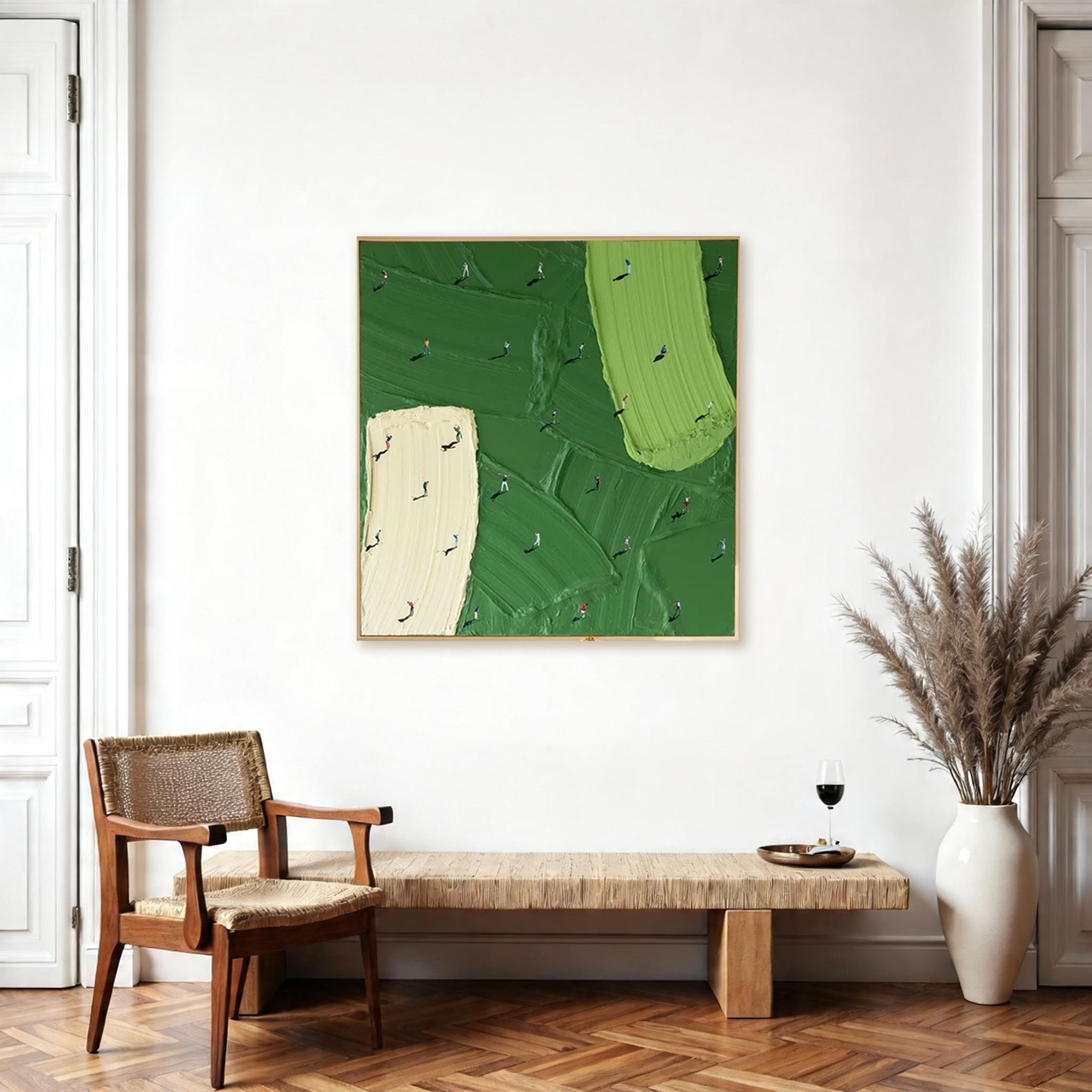Golf Course Canvas Painting — Original Textured Green Landscape Wall Art #CP034