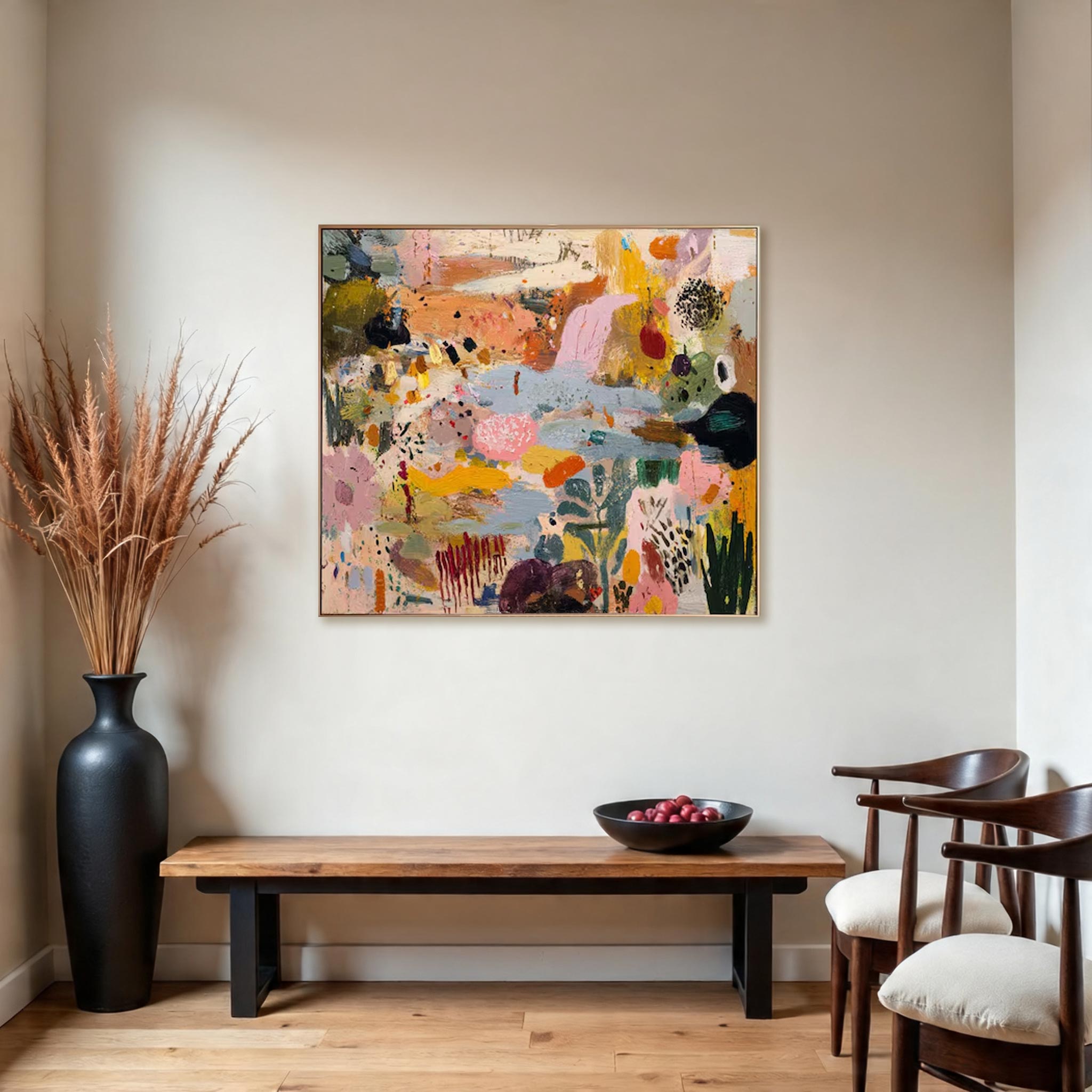 Large Colorful Abstract Canvas Painting — Original Expressive Floral Garden Wall Art #CP033