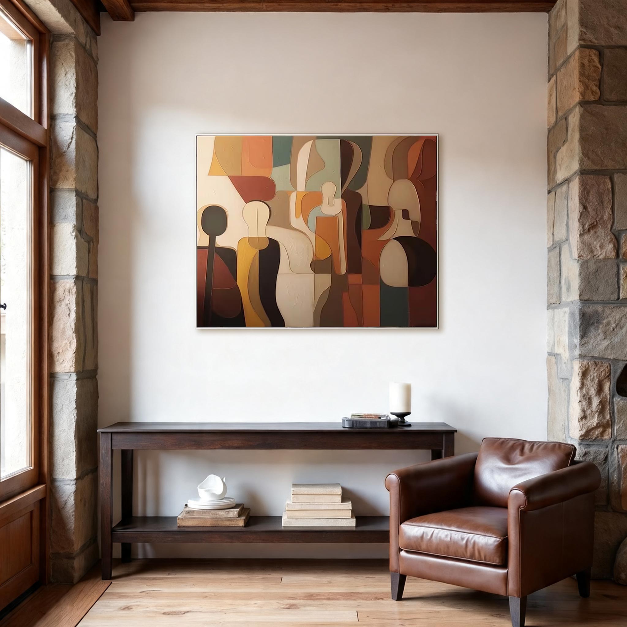 Abstract Figure Wall Art – Modern Geometric Canvas Painting #CP029