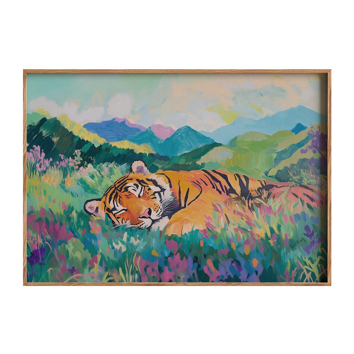 Sleeping Tiger in Mountain Meadow Wall Art #AN007