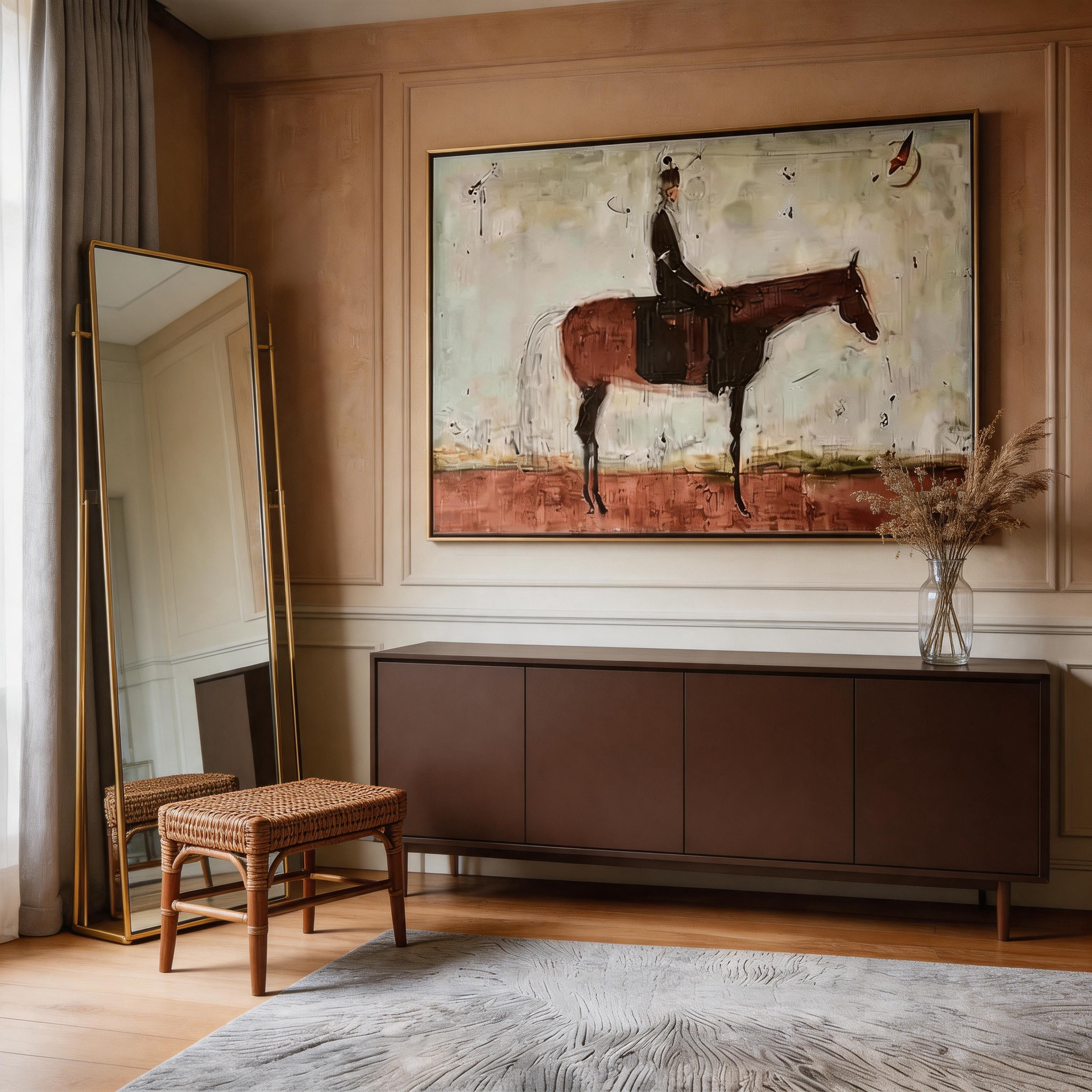 The Quiet Ride — Abstract Equestrian Canvas Wall Art in Earthy Tones #HA027