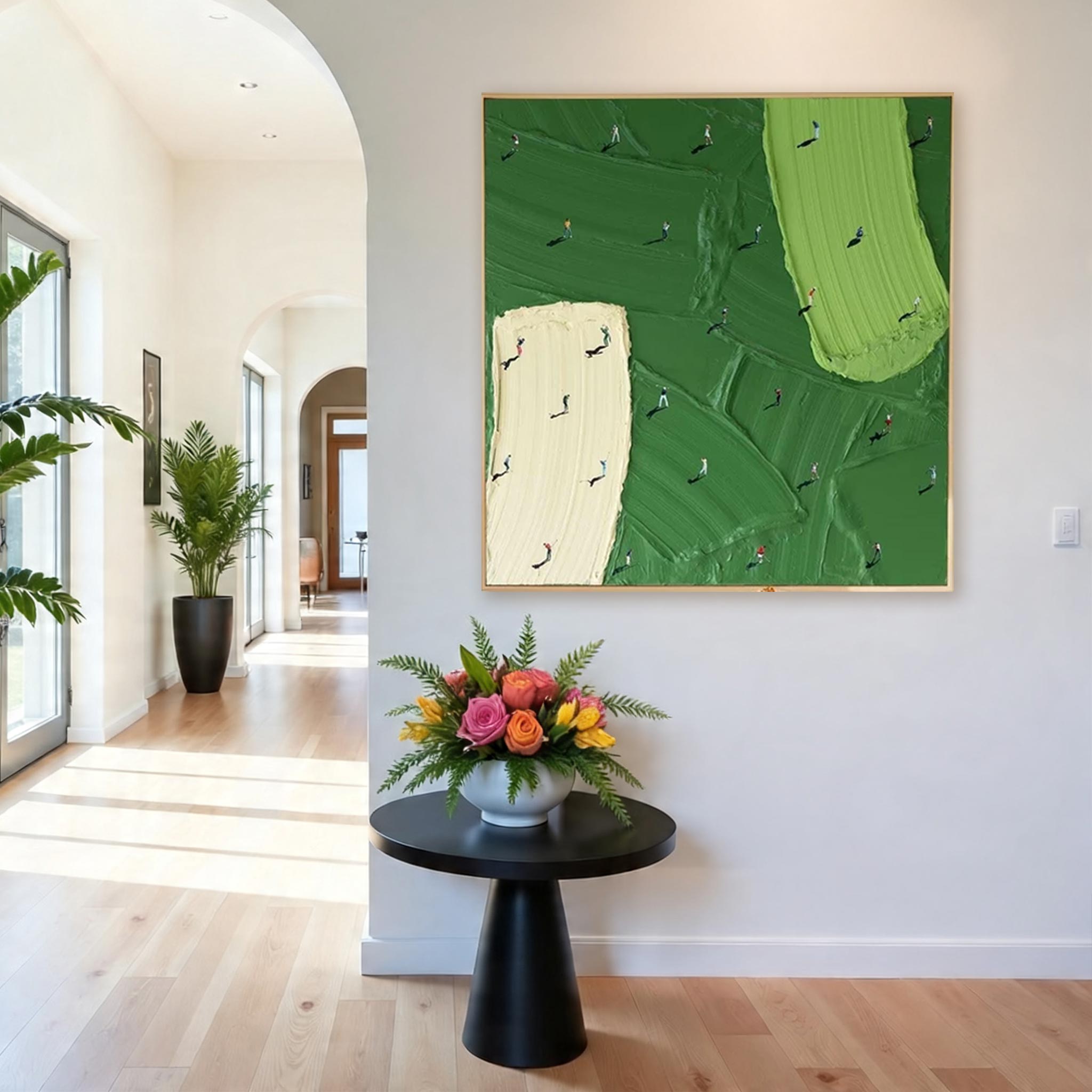Golf Course Canvas Painting — Original Textured Green Landscape Wall Art #CP034