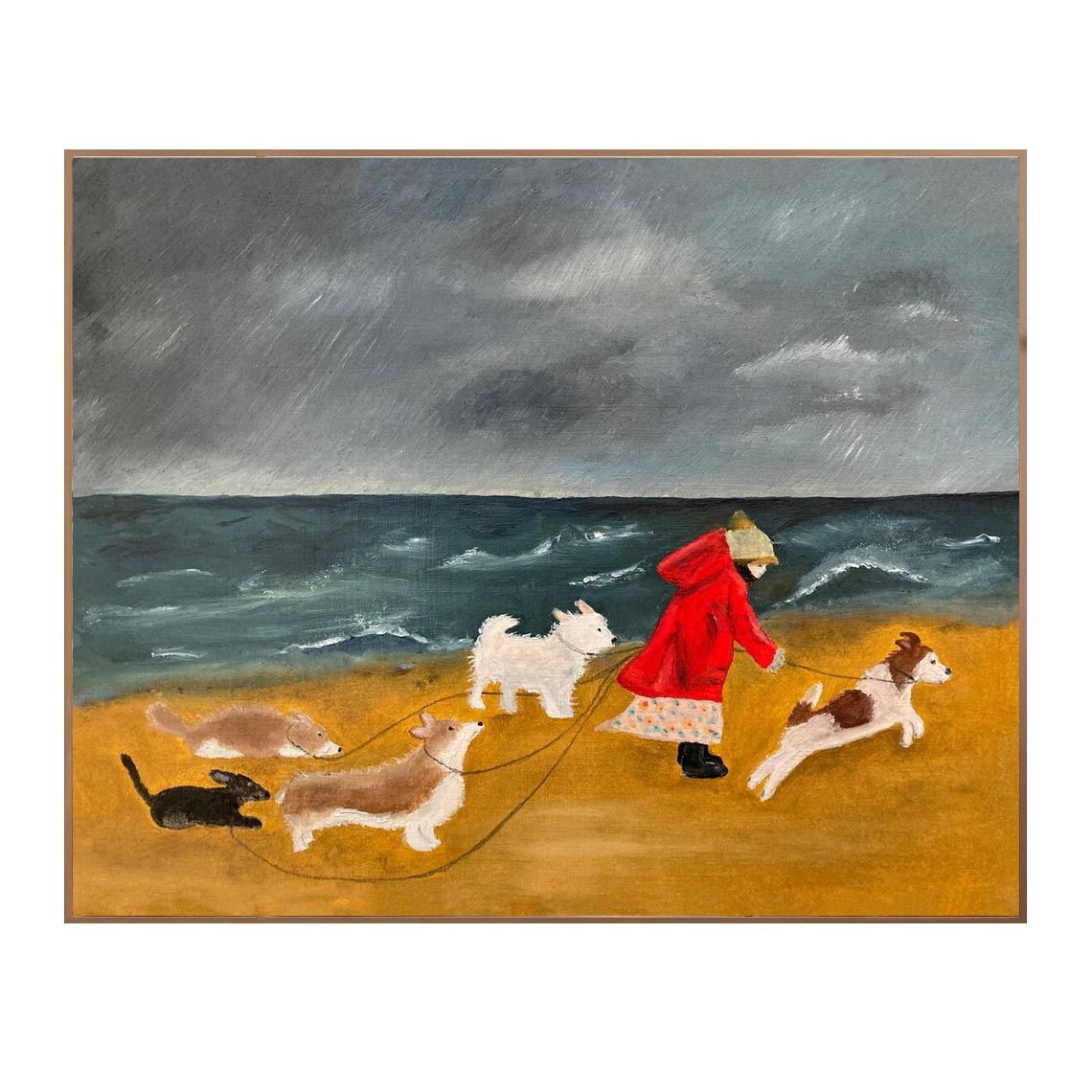 Dog Walk by the Sea Wall Art #AN027