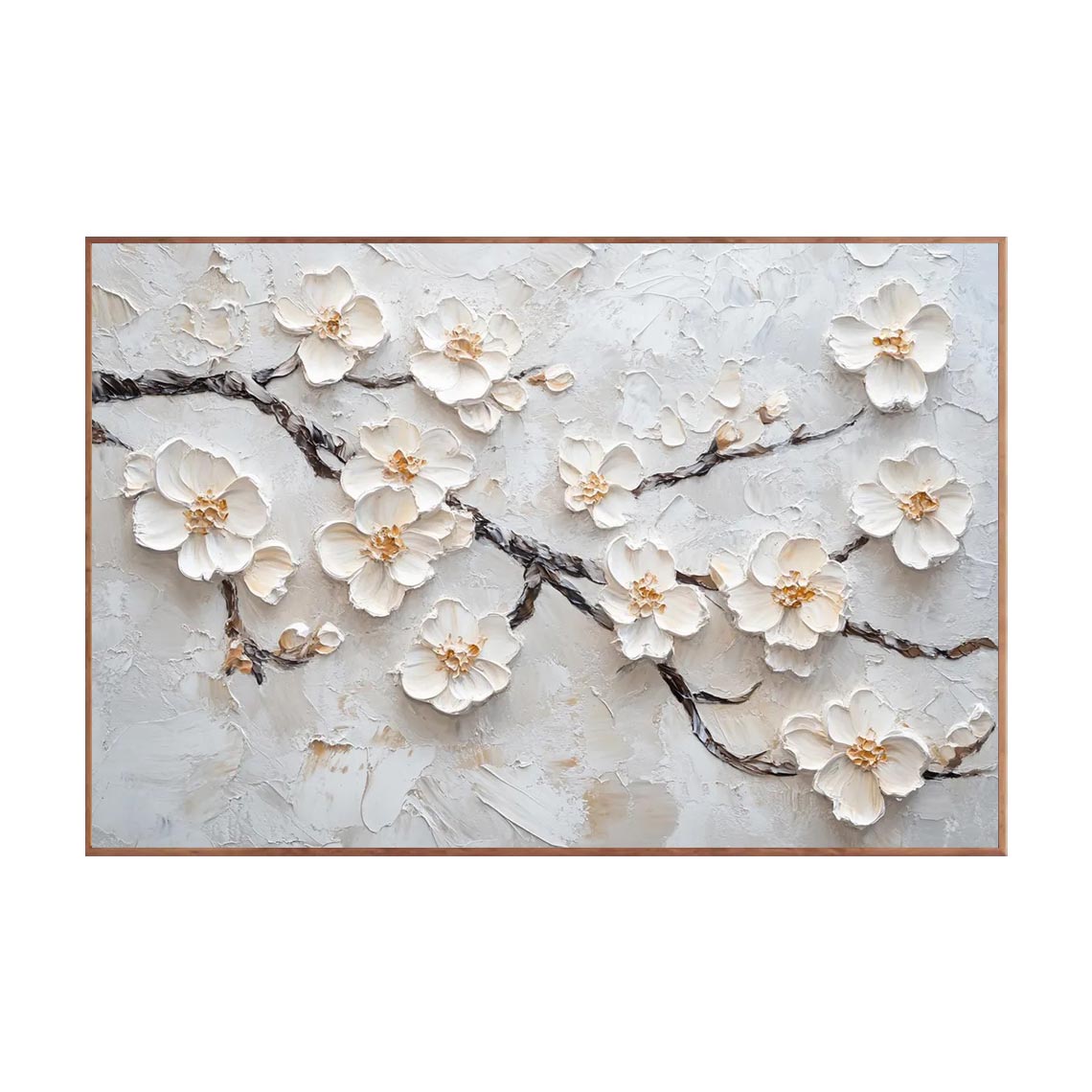 White Blossom Branch Textured Wall Art #FL062