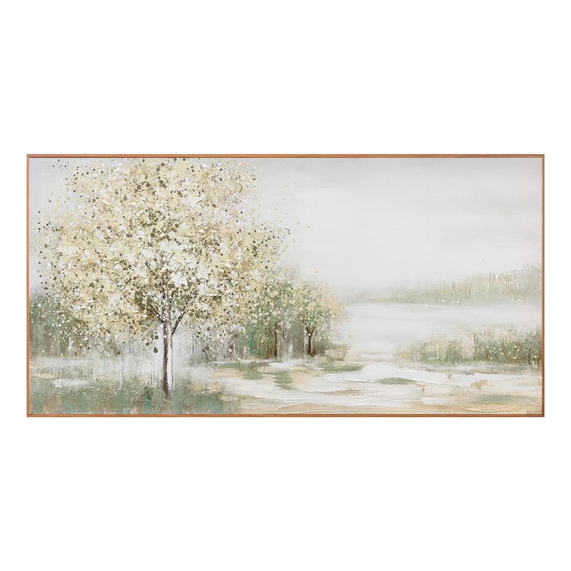 Soft Neutral Lakeside Trees Landscape Wall Art #LS070