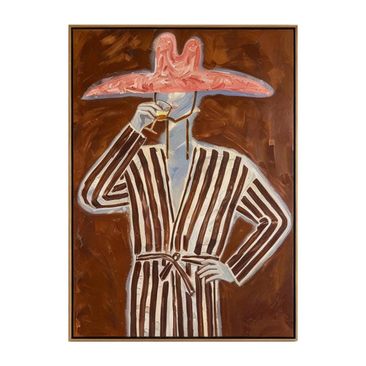 Pink Hat Cocktail Lady Oil Painting | Retro Fashion Wall Art #CA010