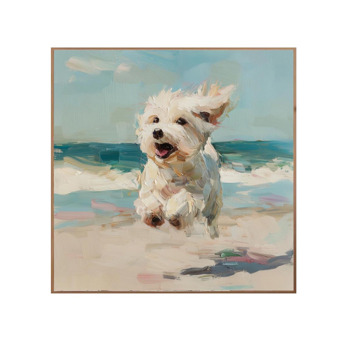 Running Westie on the Beach Wall Art #AN023