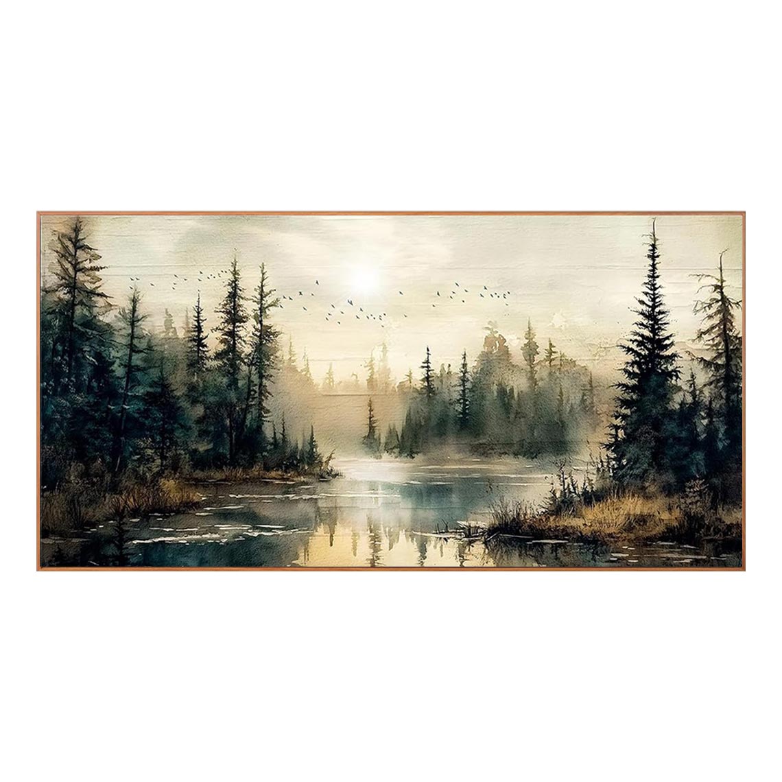 Misty Pine Forest Lake Wall Art #LS079