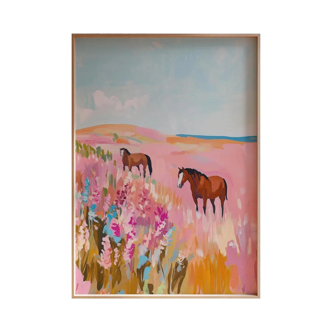 Horses in Pink Meadow Wall Art #AN016