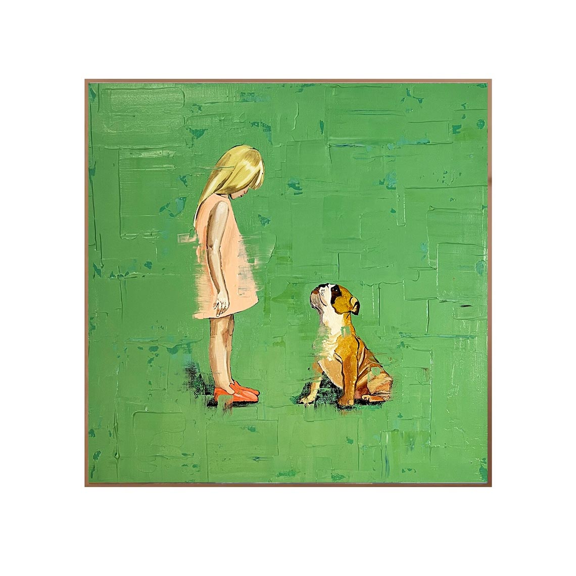 Girl and Dog on Green Wall Art #AN026