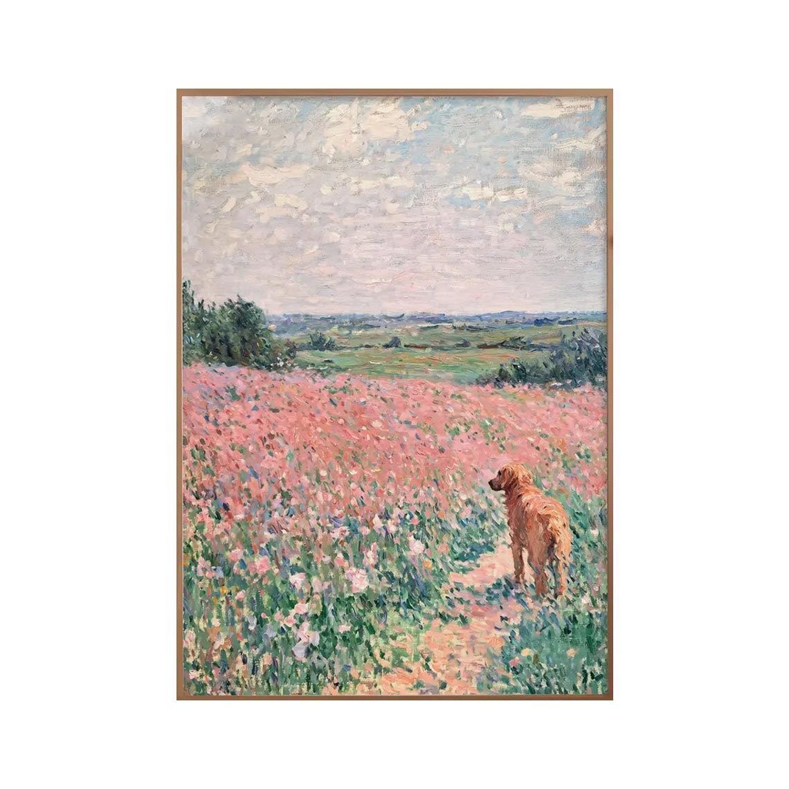 Dog in Pink Wildflower Meadow Wall Art #AN017