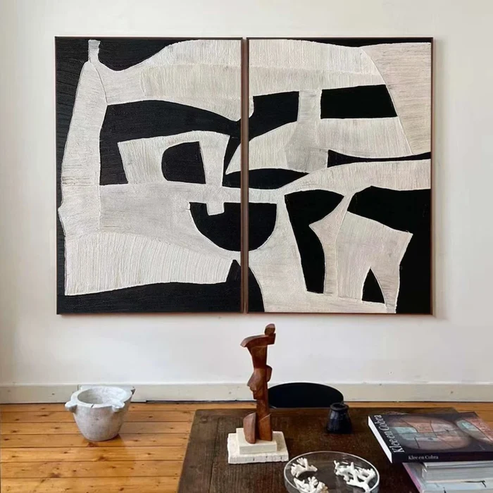 Black Plaster Art Minimalist Textured Painting Set of 2 #BT016