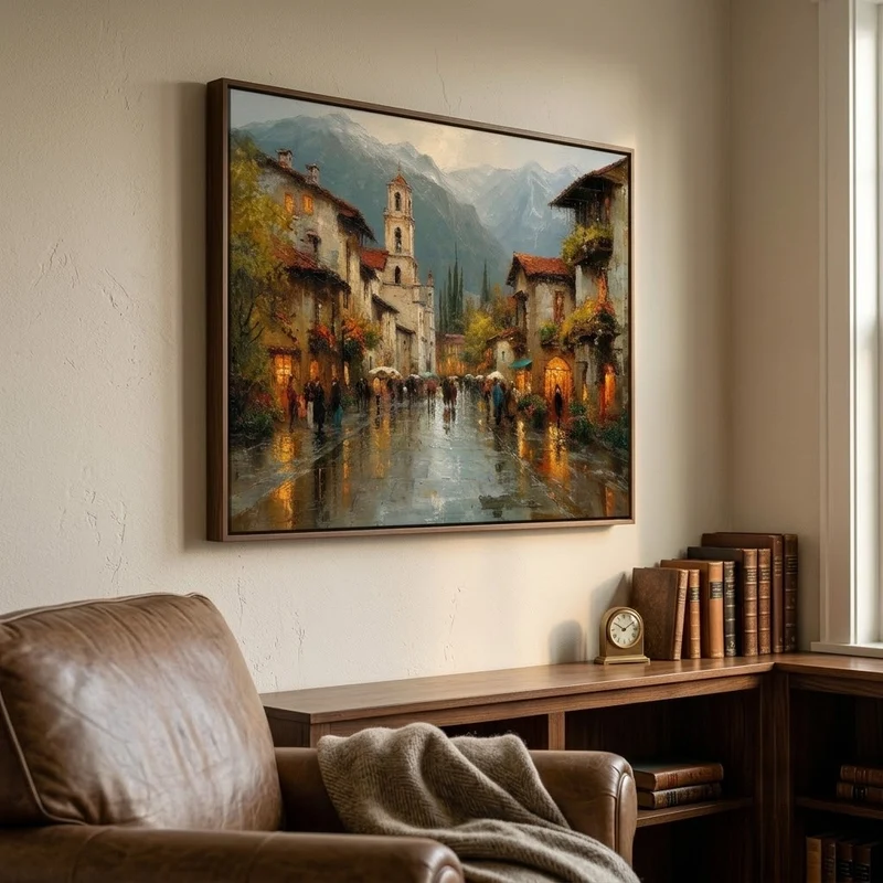 Twilight in Tuscany – Rainy Village Landscape Painting