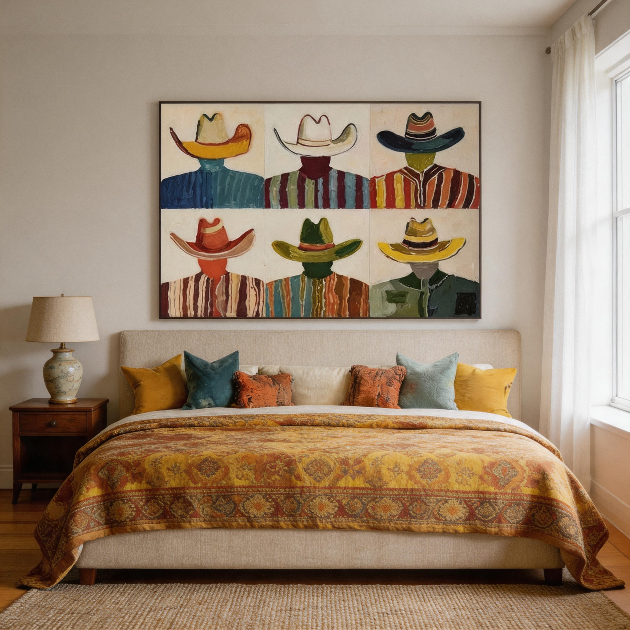 Colorful Cowboy Portrait Wall Art for Modern Western Home Decor #CP043