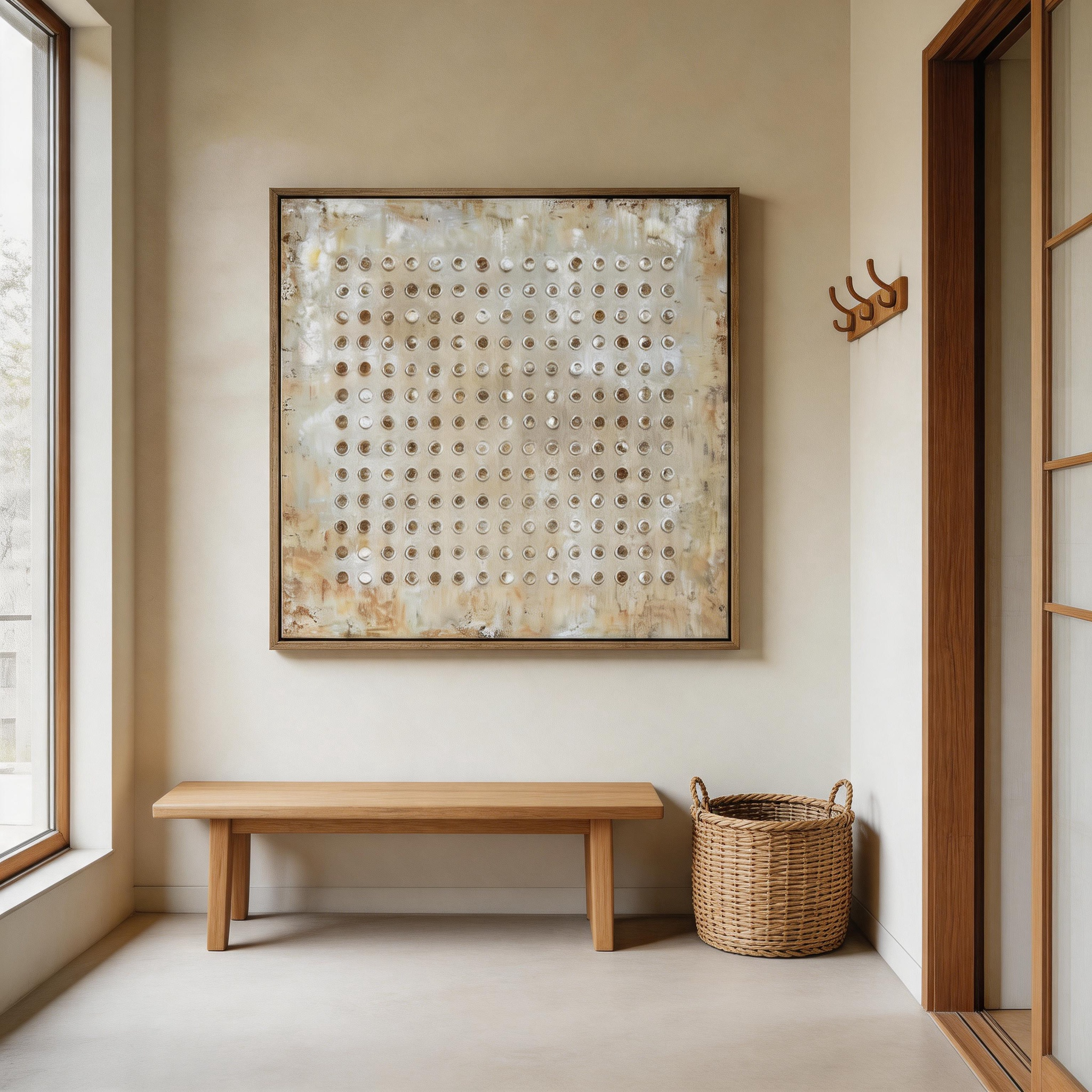 One Hundred Circles — Ivory Dot Grid Impasto Canvas Wall Art #GT009