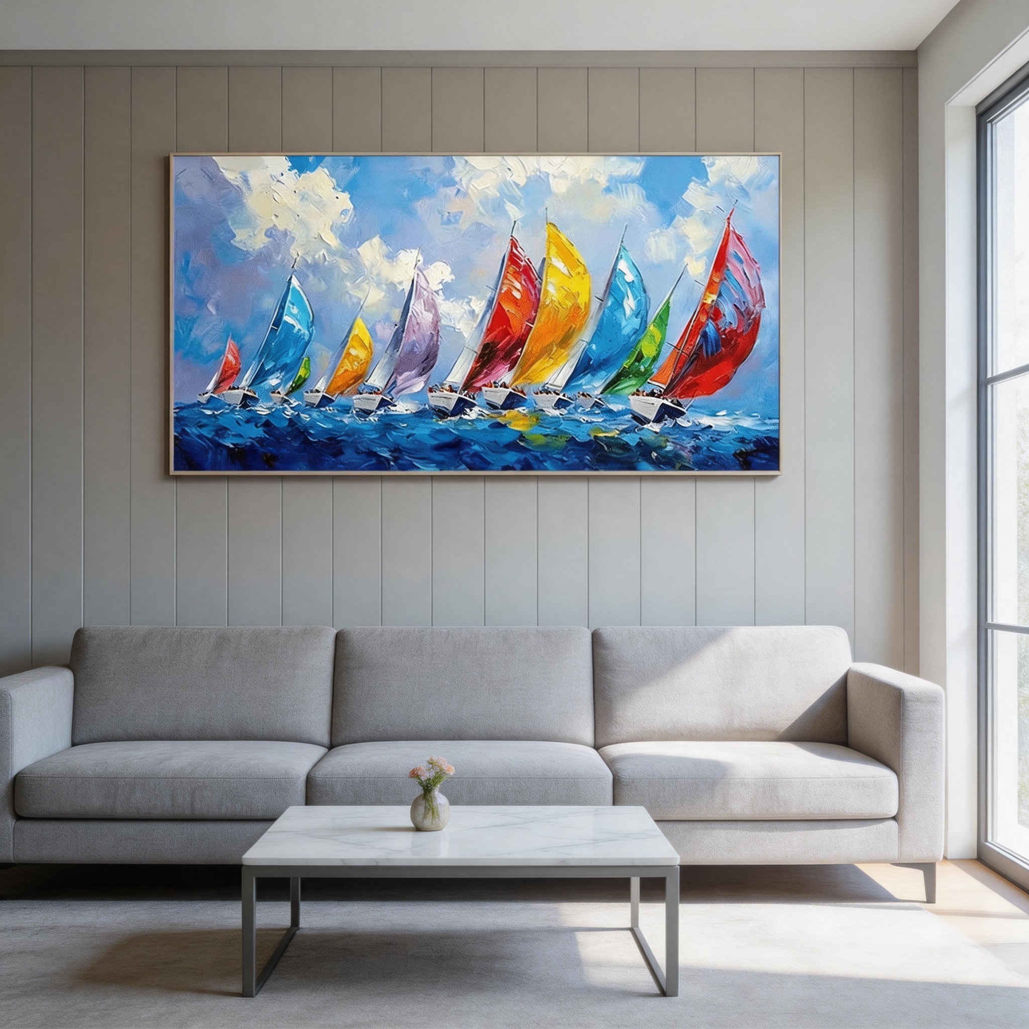 Full Sail — Colourful Regatta Impasto Canvas Wall Art #CP044