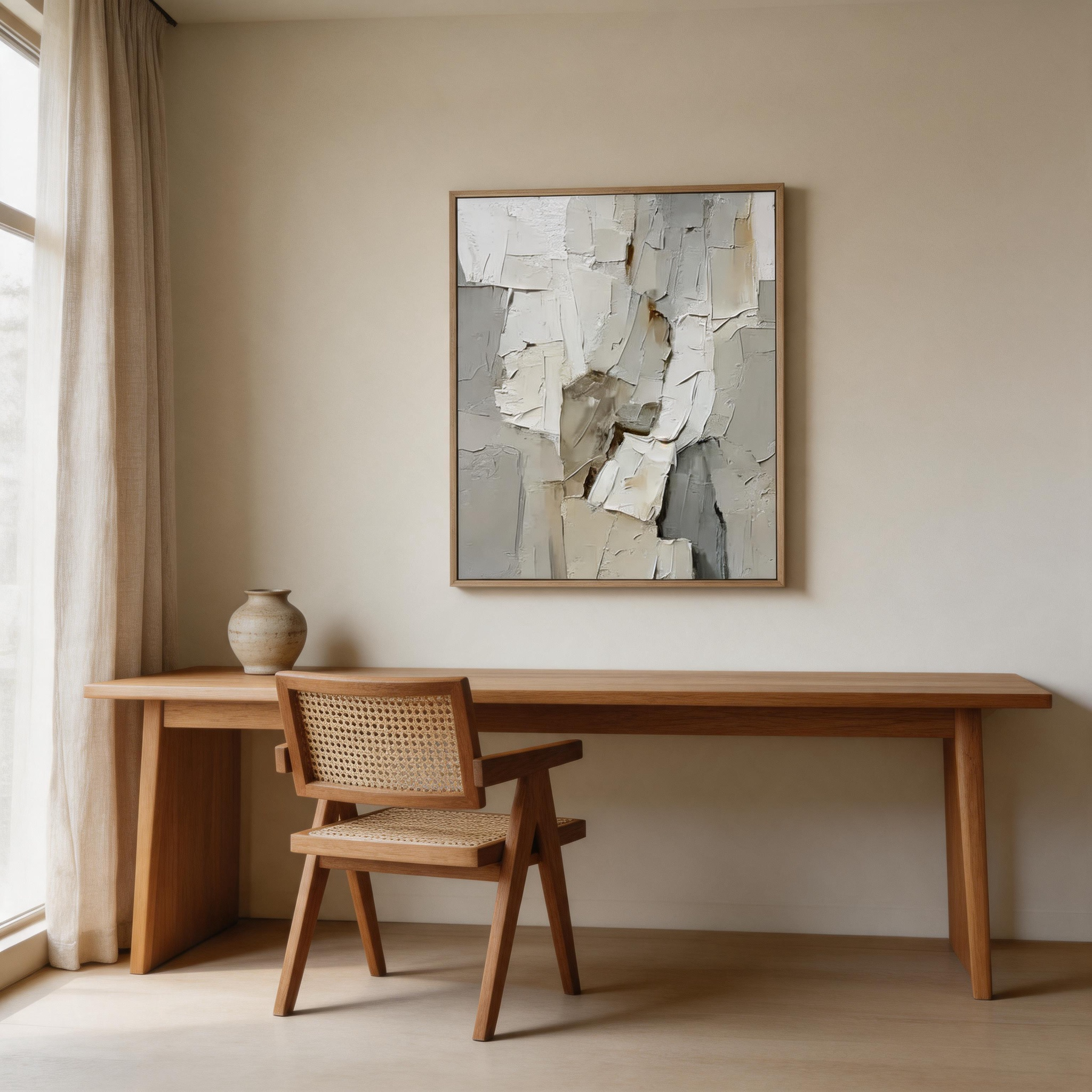 Layered Light — White & Grey Heavy Impasto Textured Canvas Wall Art #GT010