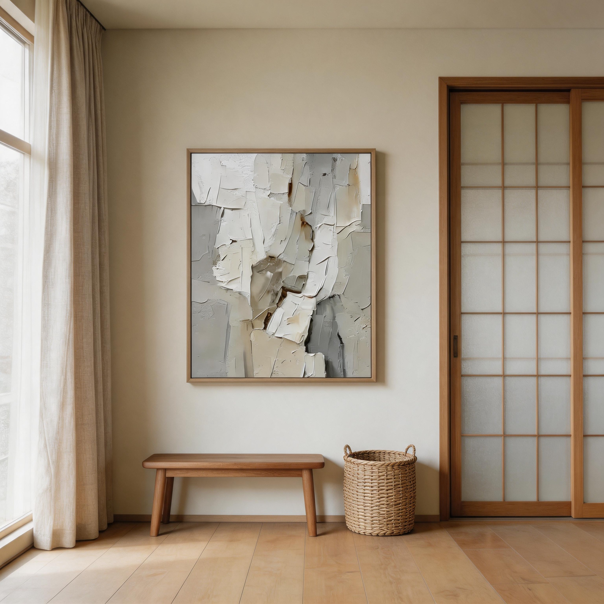 Layered Light — White & Grey Heavy Impasto Textured Canvas Wall Art #GT010