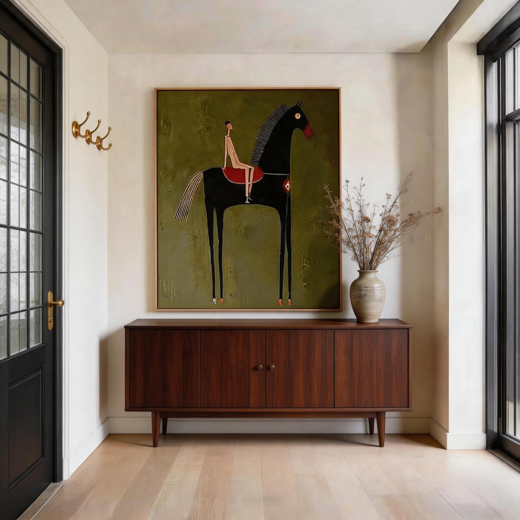 The Long Ride — Naïve Folk Art Horse & Rider Canvas Wall Art #HA029