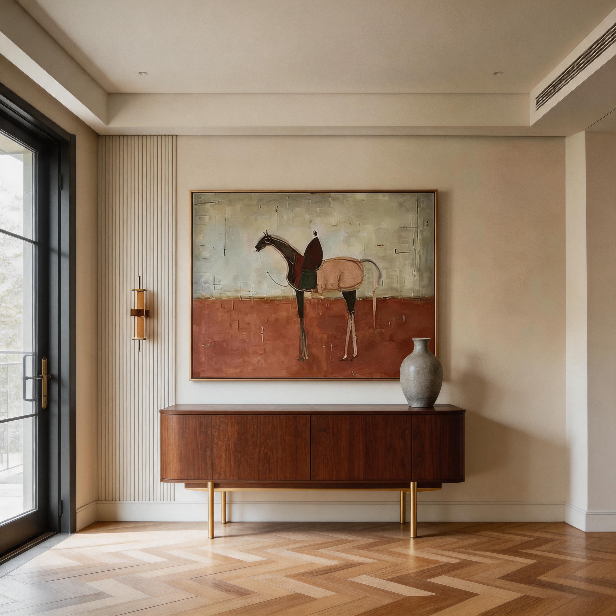 Terra & Ivory — Abstract Equestrian Canvas Wall Art in Terracotta & Stone #HA031