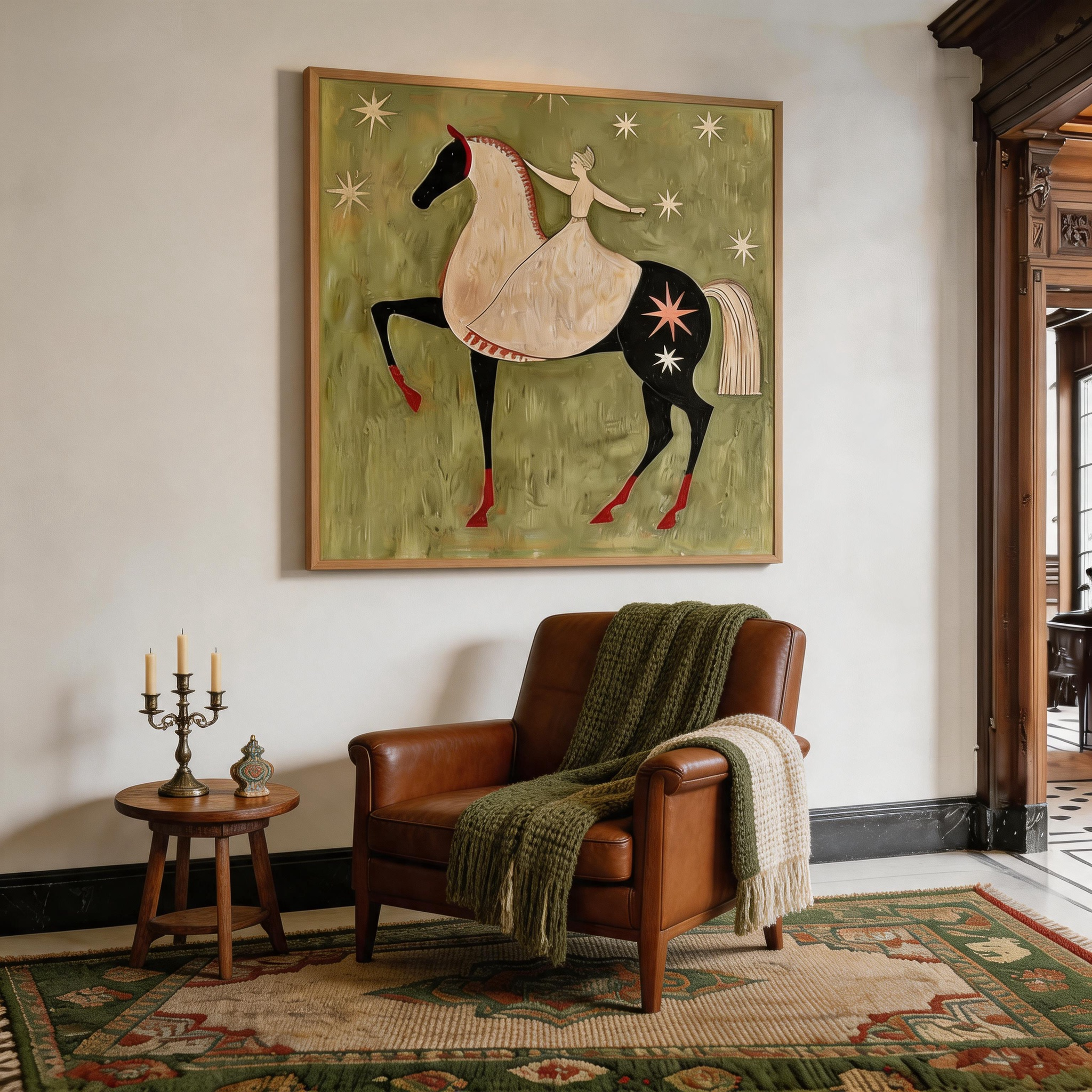 Ride Among the Stars — Celestial Folk Art Horse Canvas Wall Art #HA032