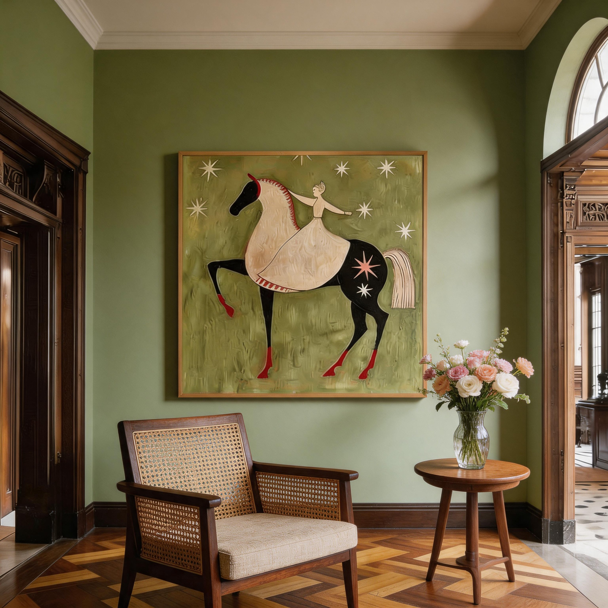 Ride Among the Stars — Celestial Folk Art Horse Canvas Wall Art #HA032