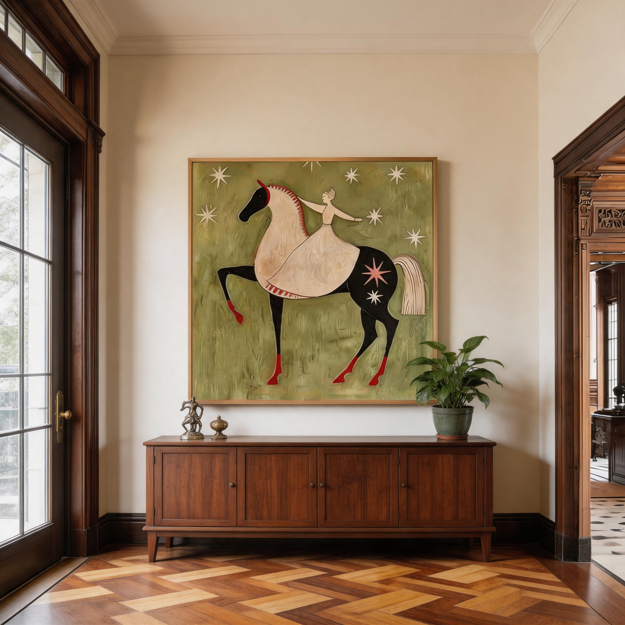Ride Among the Stars — Celestial Folk Art Horse Canvas Wall Art #HA032