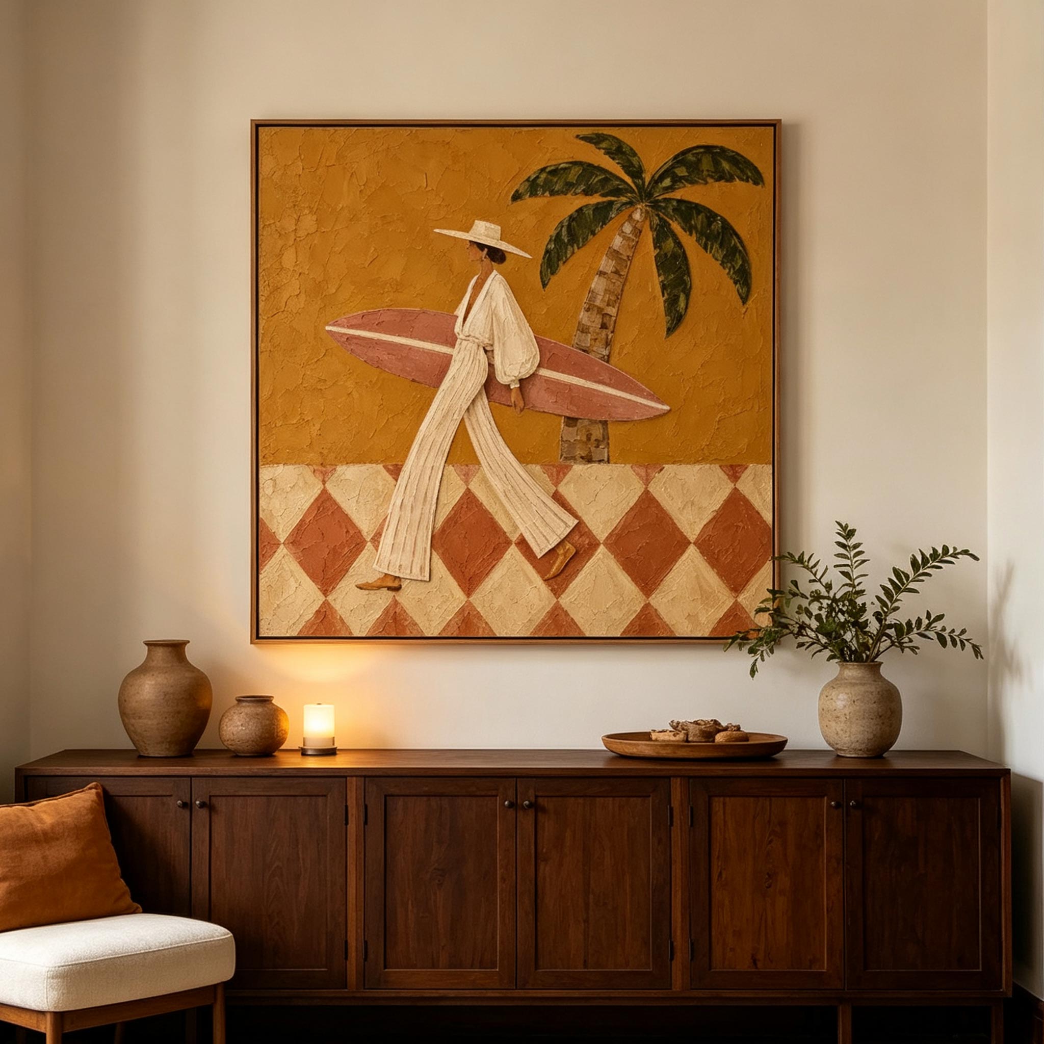 Golden Hour Surfer – Textured Coastal Figurative Painting #CP075