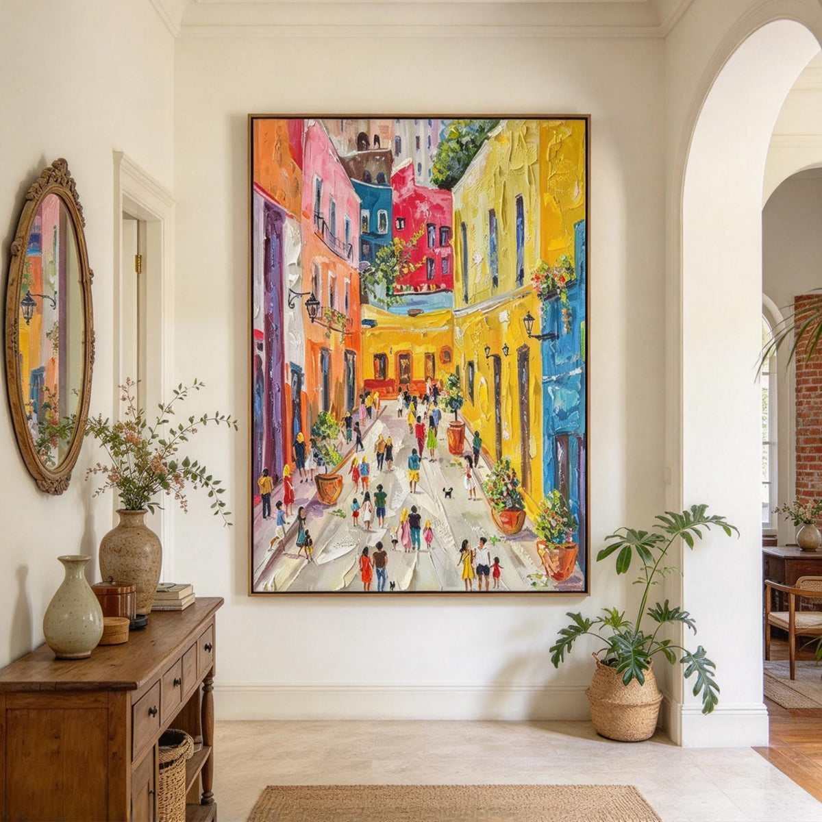 Colorful Street Scene Textured Oil Painting #CA012