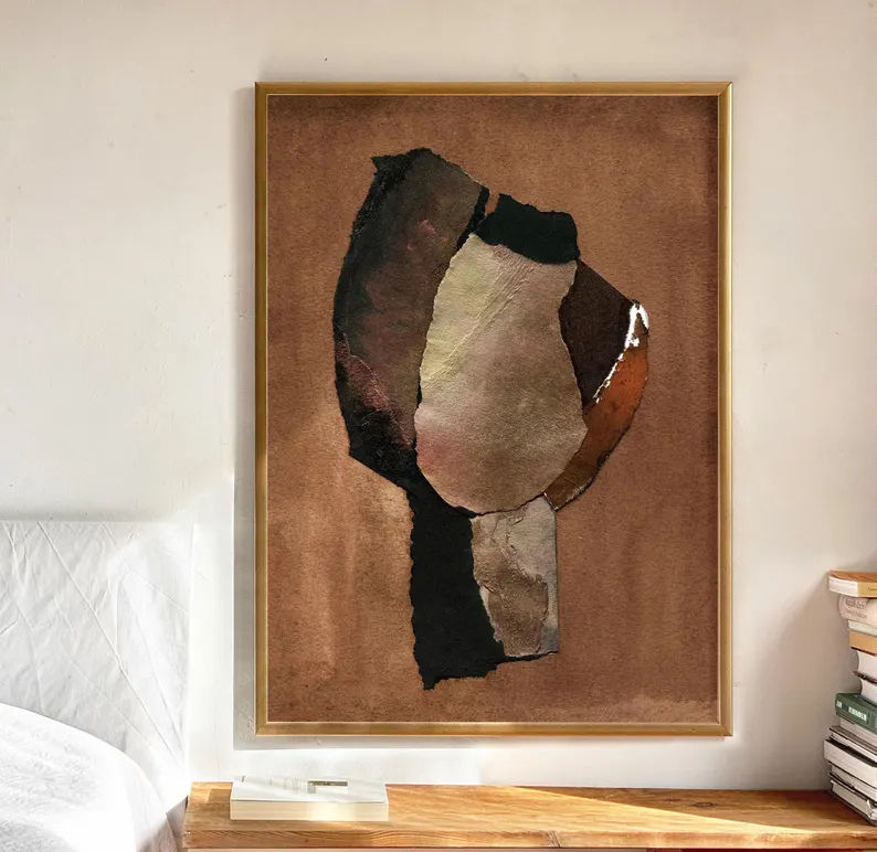 Abstract Industrial Collage Wall Art – Contemporary Mixed Media Canvas #CP016