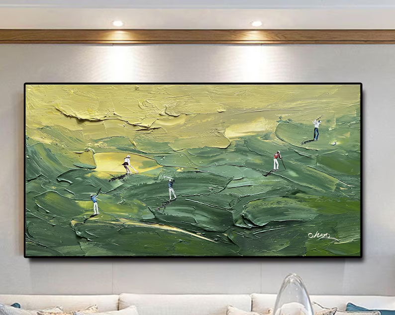 Abstract Golf Wall Art – Textured Green Landscape Canvas #CP022