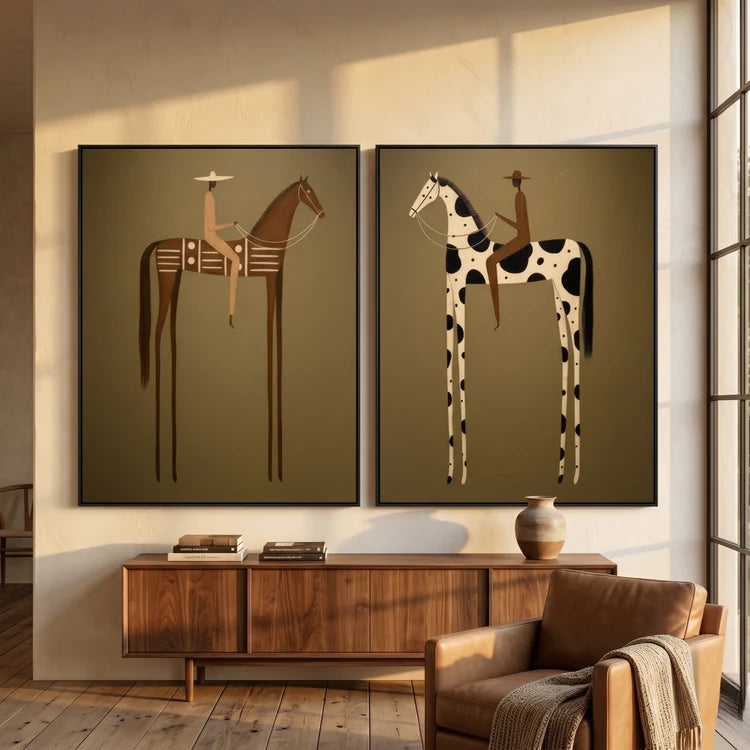Modern Horse Rider Wall Art Long-Legged Duality Set of 2 HA023