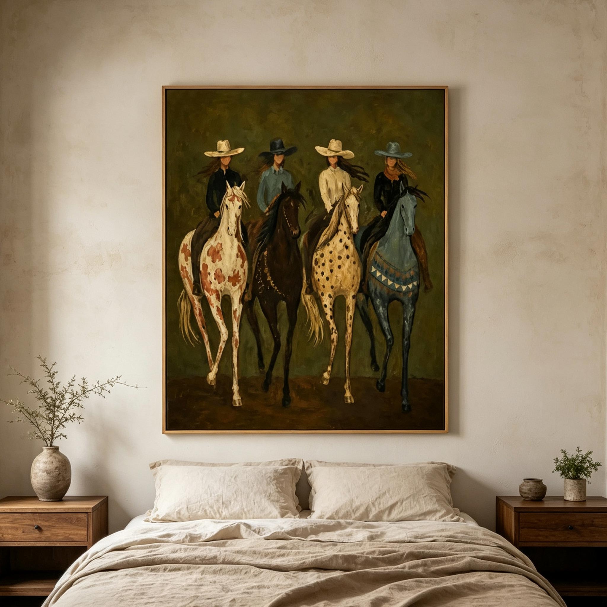 The Riders – Vintage Americana Cowgirl Painting #HA061