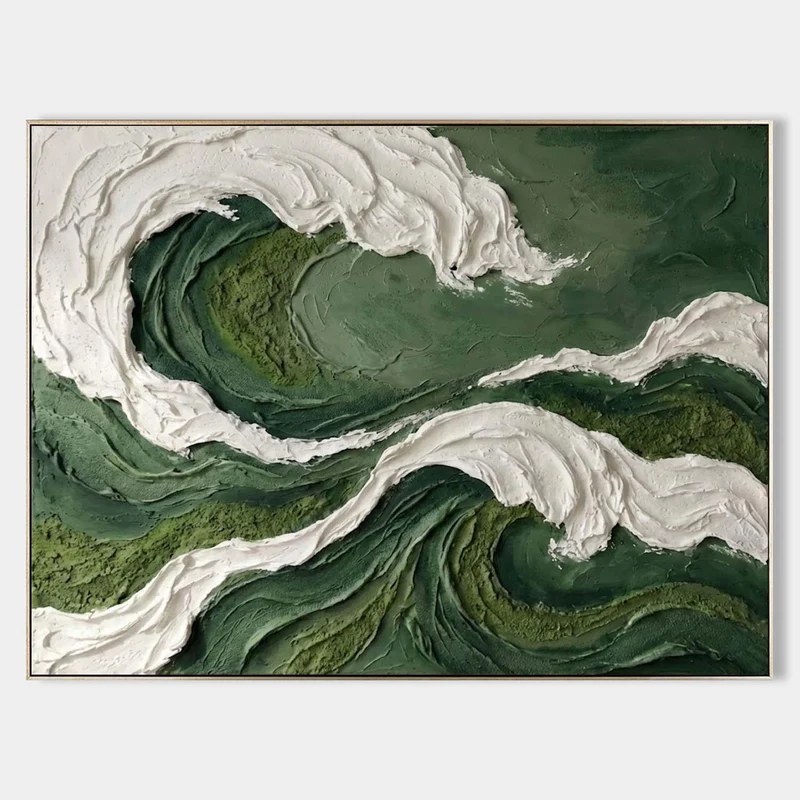 Green Ocean Wave Canvas Painting #CP002