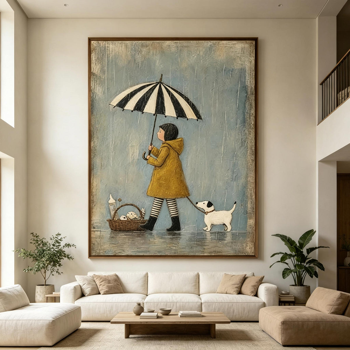 Girl in the Yellow Coat – Whimsical Storybook Figurative Painting #UP004
