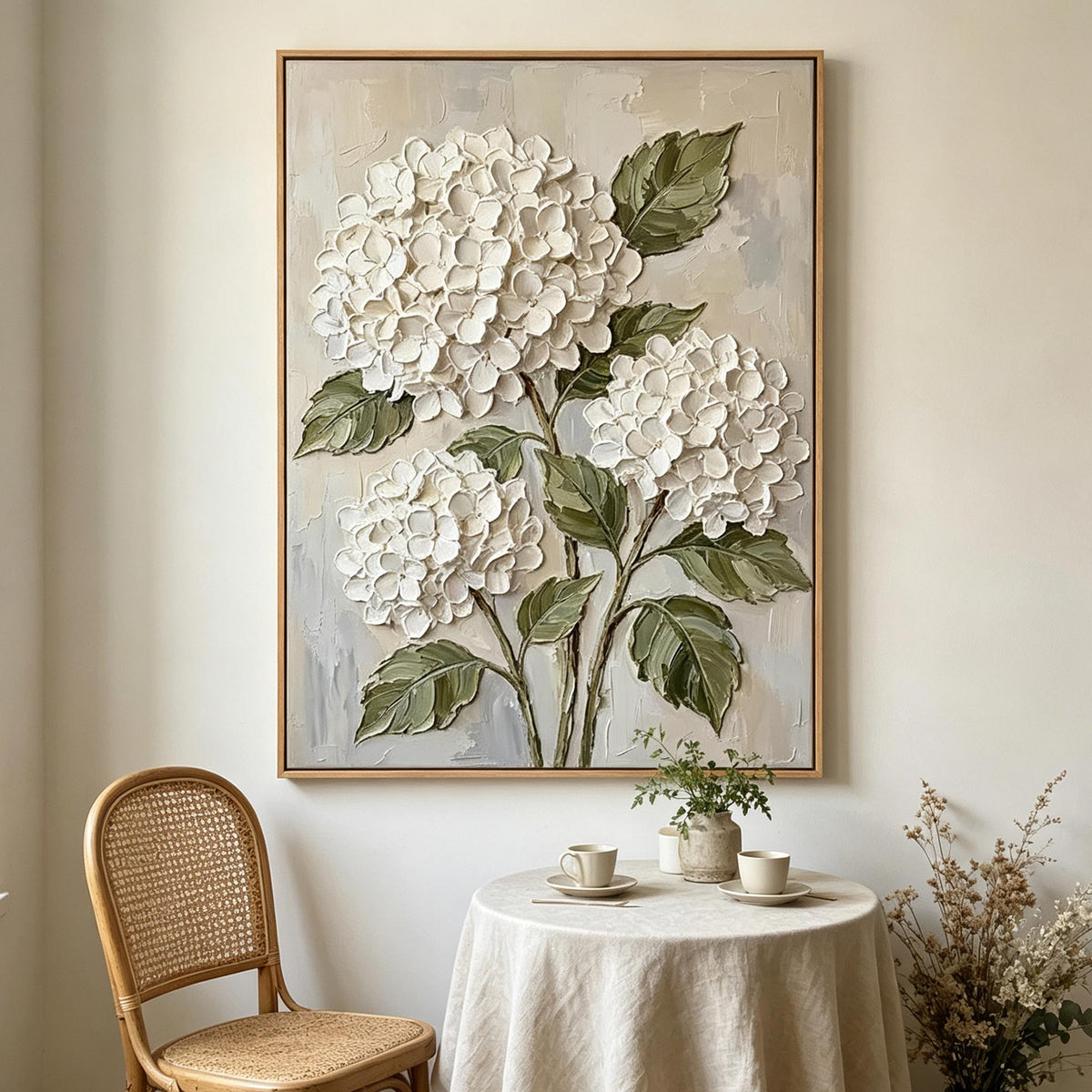 White Hydrangea Textured Wall Art #FL071