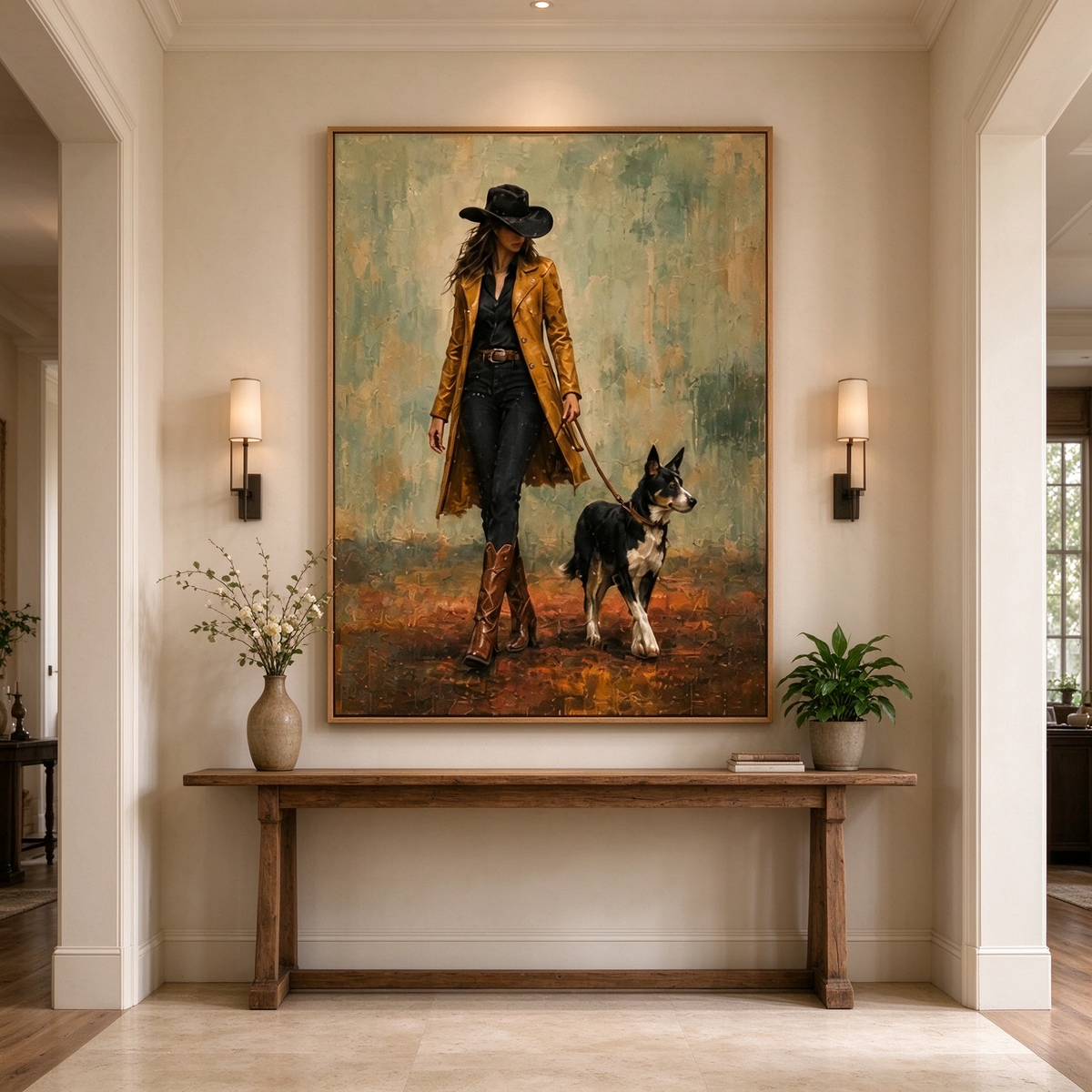 Golden Coat Walk – Impasto Figurative Painting #CA004