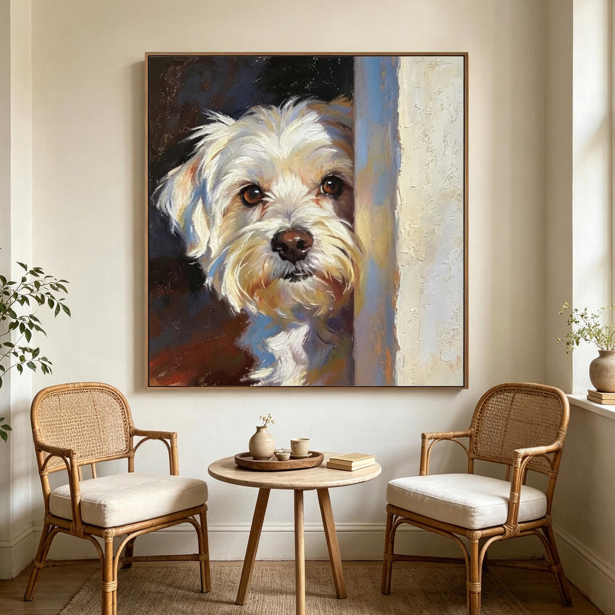 Peeking White Dog Wall Art #AN031