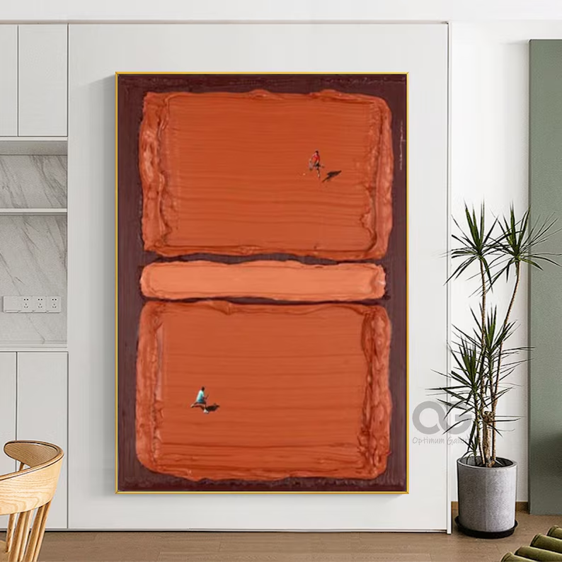 Vertical Textured Abstract Wall Art with Figures – Modern Orange Canvas #CP019