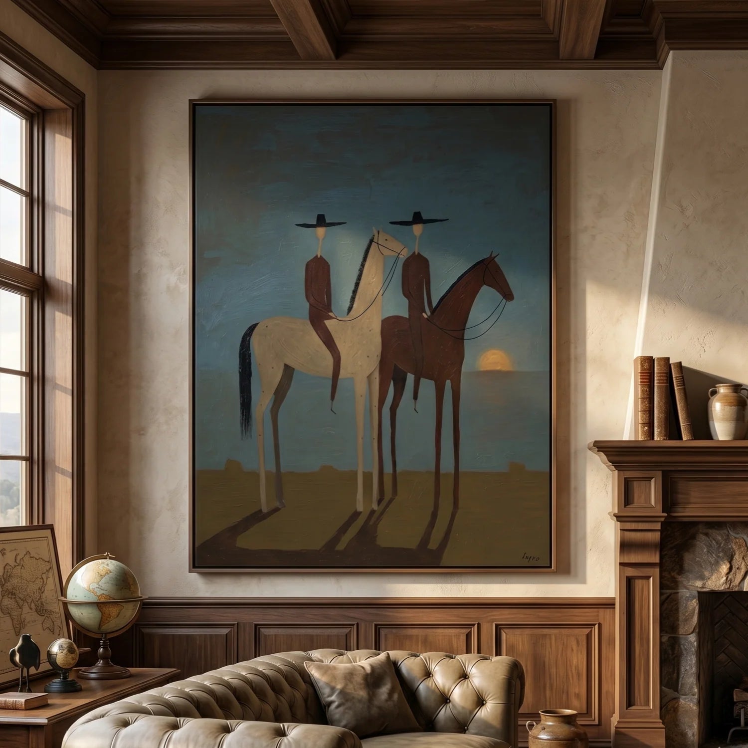 SunSet Horse Riders Wall Art – Modern Equestrian Canvas Painting #HA200