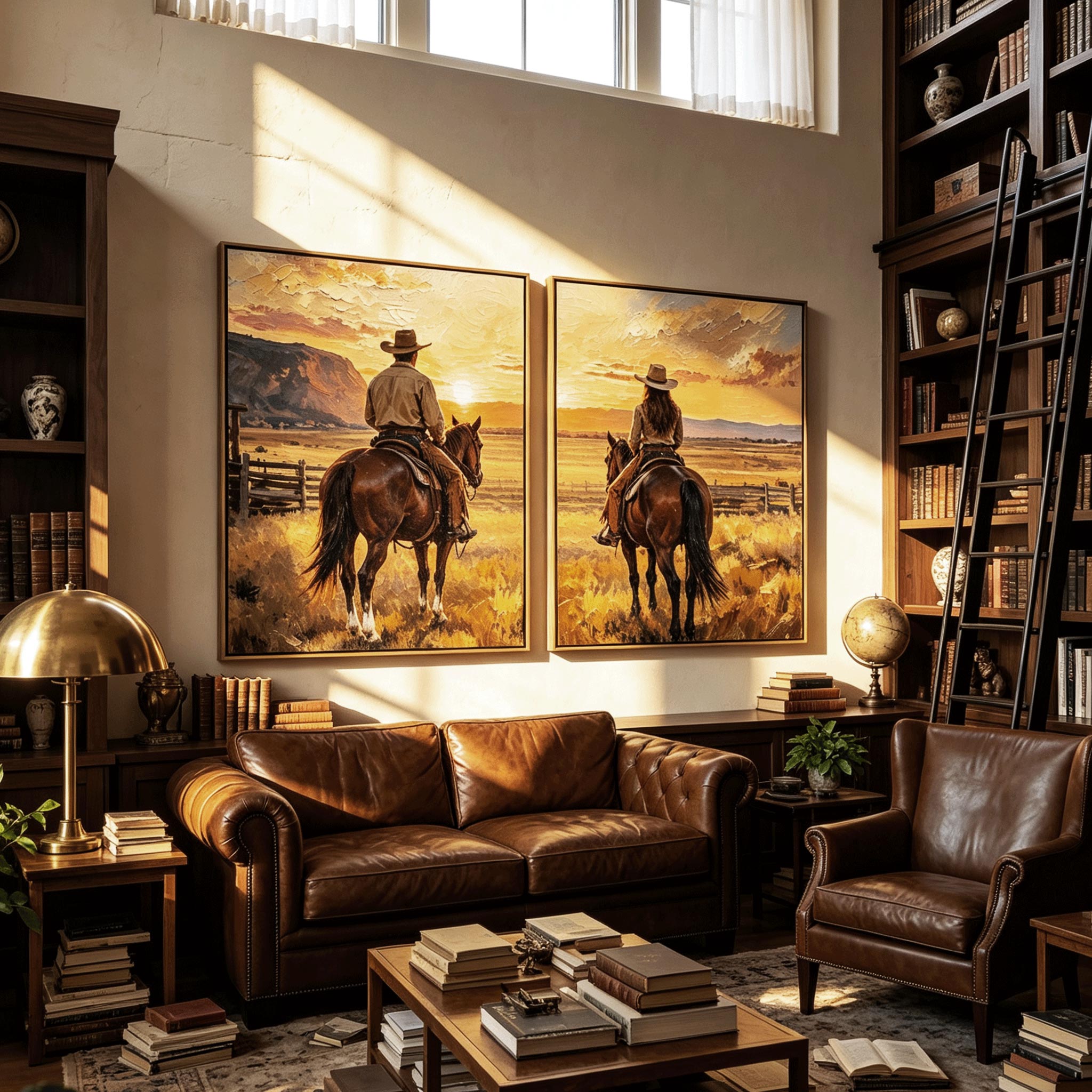 Western Cowboy Horse Rider Wall Art Set | Hand-Painted Oil Painting #HA055