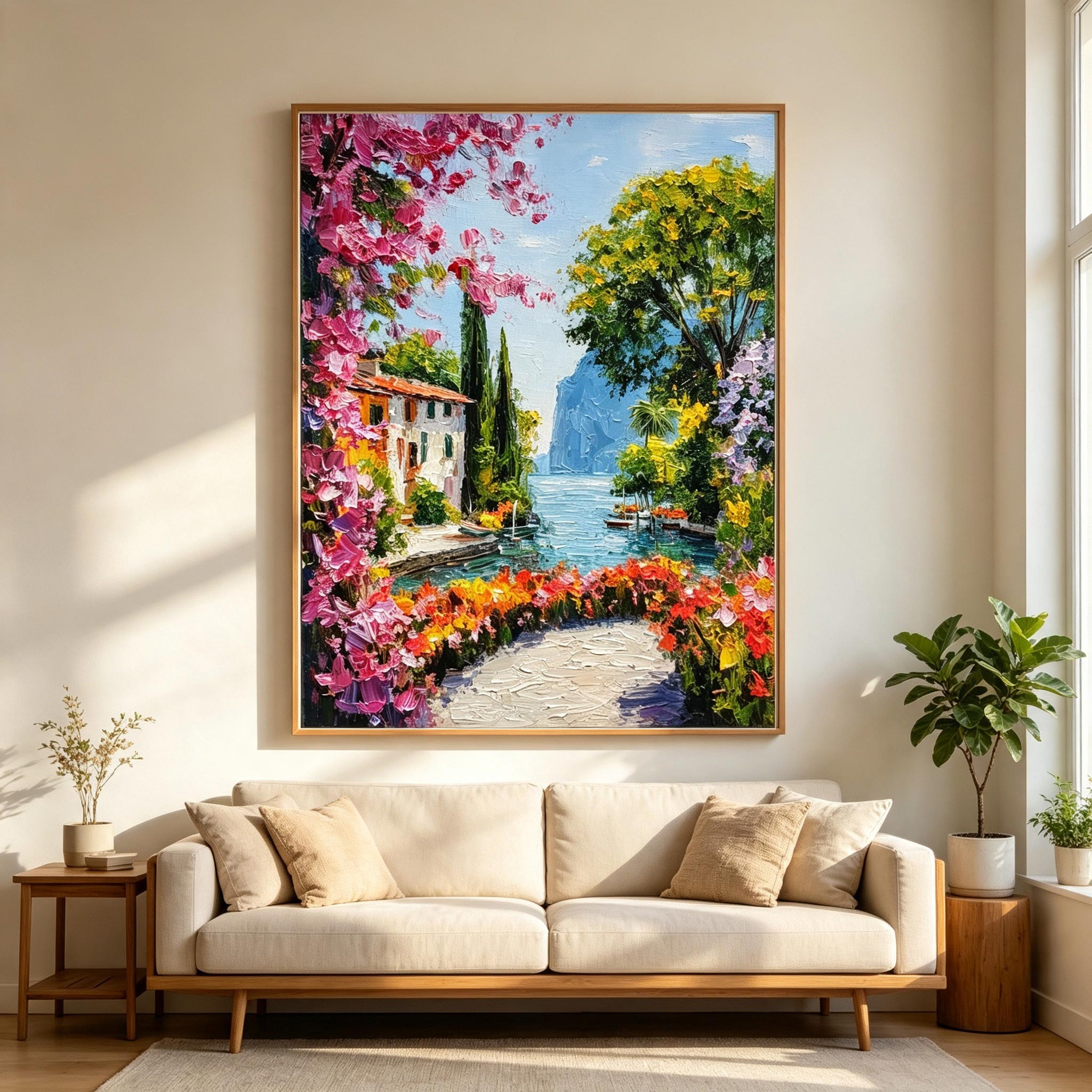 Colorful Lakeside Village Wall Art #LS018