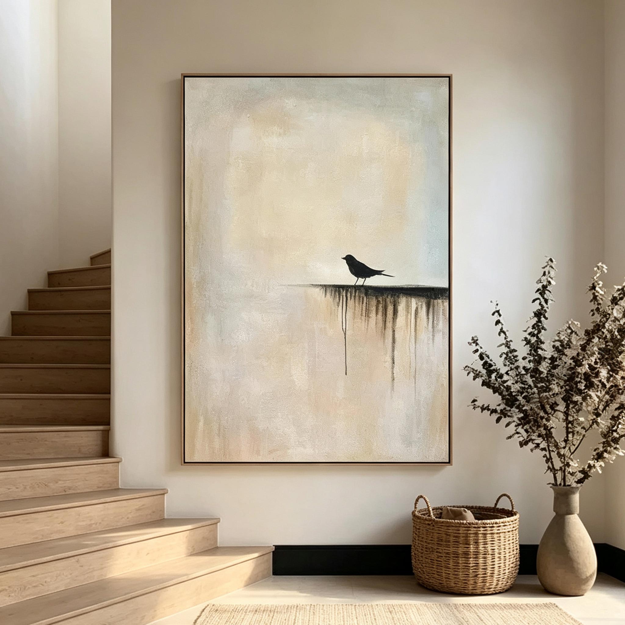 The Edge – Wabi-Sabi Minimalist Bird Painting #AN003